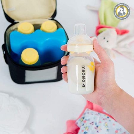 Medela bottle and bottles in cooler