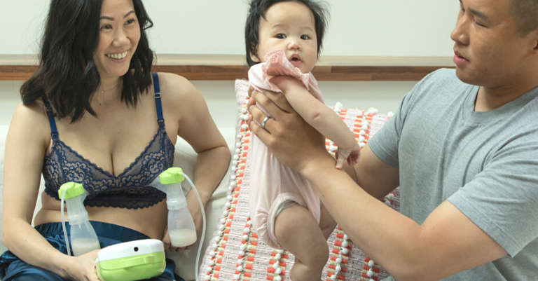 A Mother Using a wearable Ardo Calypso double electric breast pump