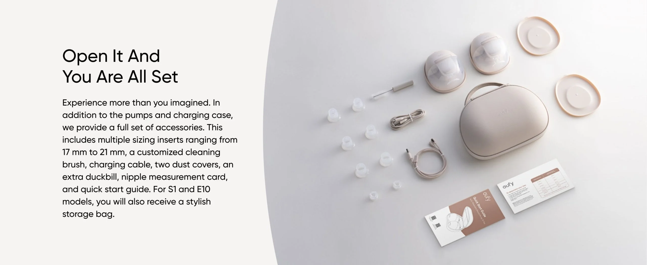 Eufy S1 Pro Breast Pump Kit with Charging Case Infographic