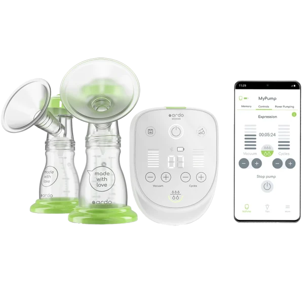 The product featured image for the Ardo Alyssa breast pump featuring a picture of a phone running the Ardo Alyssa companion mobile app