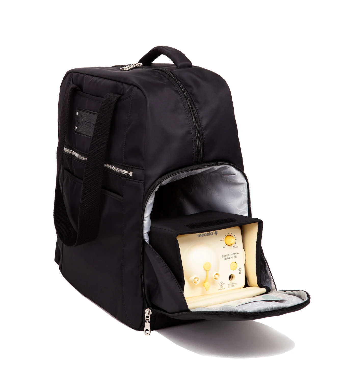 Kelly breast pump bag in black with open compartment