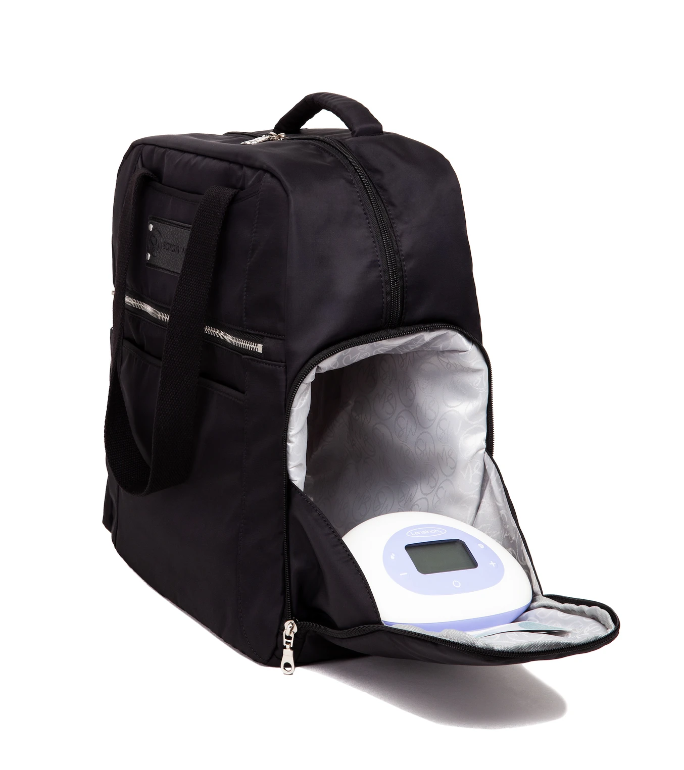 Kelly breast pump bag in black with open compartment