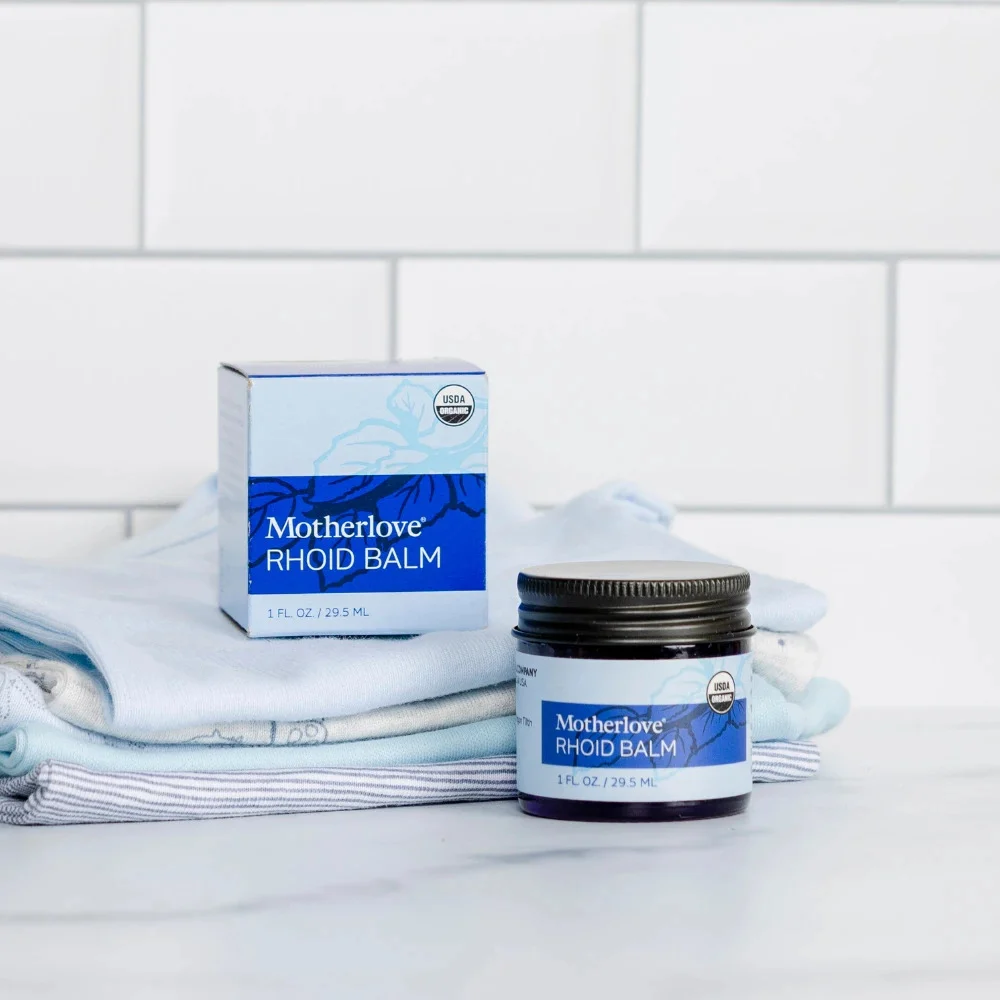 Motherlove Rhoid Balm jar and box