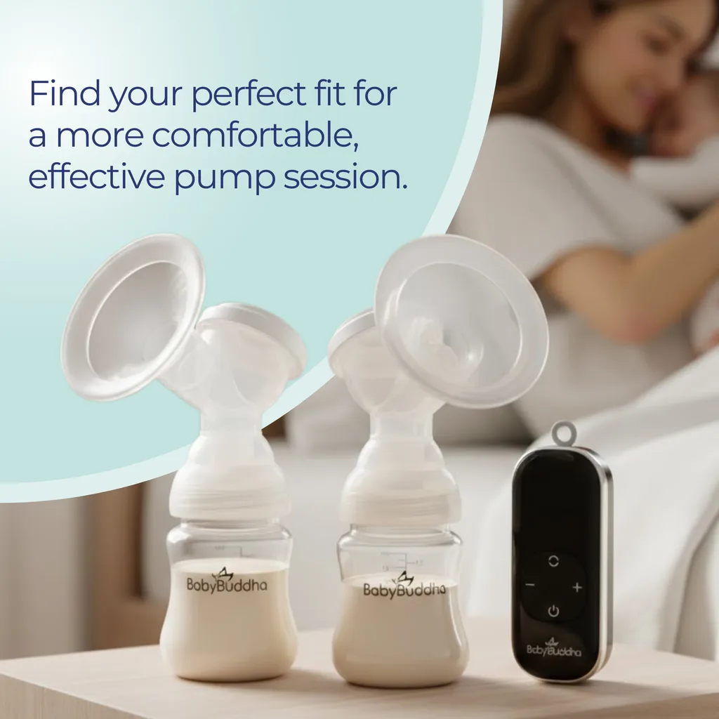 BabyBuddha 3.0 breast pump flanges, bottles and compact motor